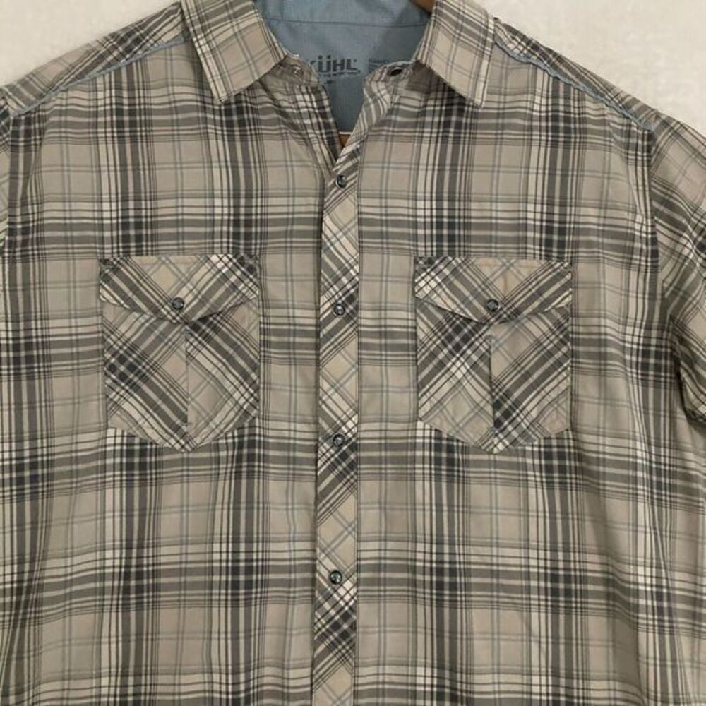 Kuhl Konquer Shirt Mens M Short Sleeve Pearl Snap Plaid Eluxur Polyester Outdoor